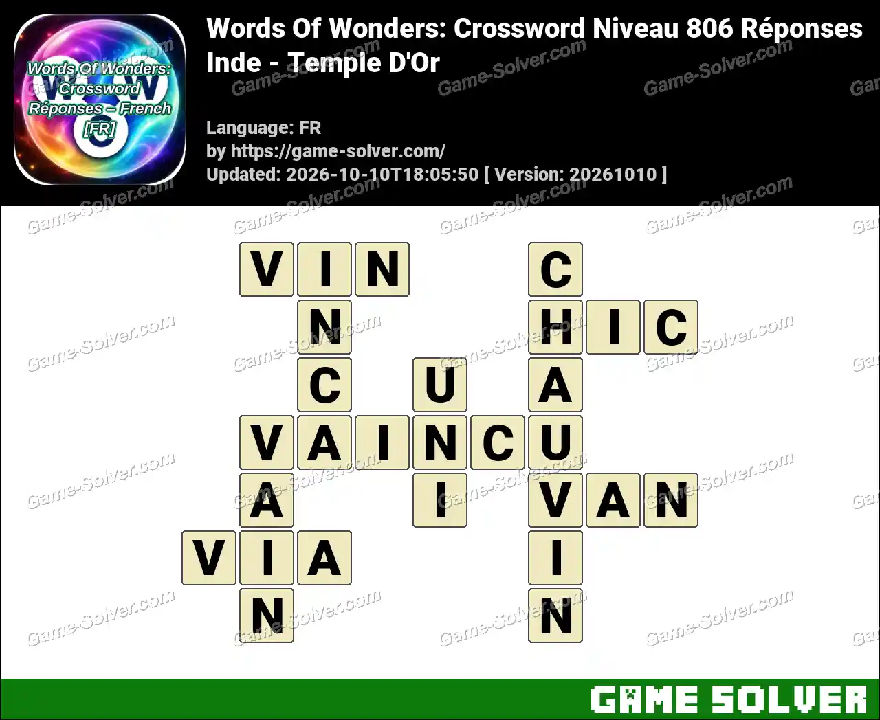 Words Of Wonders: Crossword Niveau 806 Réponses – Inde – Temple D’Or